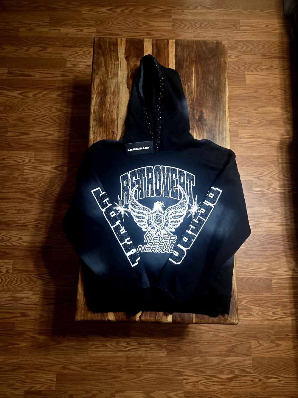 Retrovert Men's Black Distressed Graphic Hoodie